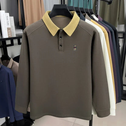 Premium luxury men's long sleeve polo shirt brand cartoon bear embroidery Korean style fashion comfort autumn new lapel T-shirt