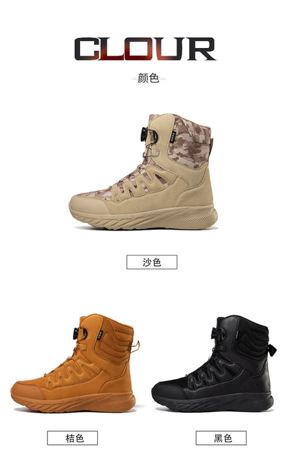 Large Outdoor Training Boots Men's Mountaineering Hiking Boots High Top Rotating Buckle Fashion Camouflage Sports Shoes