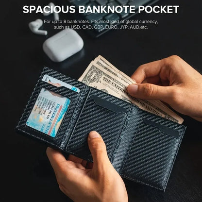 Portefeuille Homme avec Porte-Monnaie Zippé Porte-Cartes de Crédit Métallique à Éjection Automatique Bloqueur RFID Minimaliste Porte-Cartes de Visite Idée Cadeau