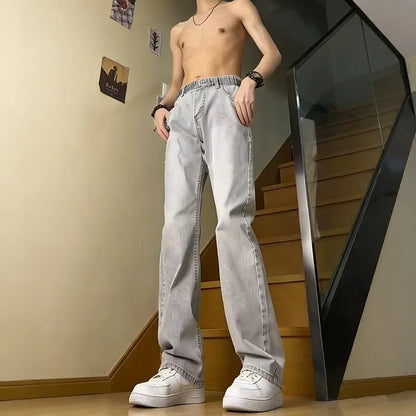 Men New Versatile American Style Vintage Blue Jeans Spring Autumn Trend Baggy Straight Leg Comfortable Men's Denim Trousers