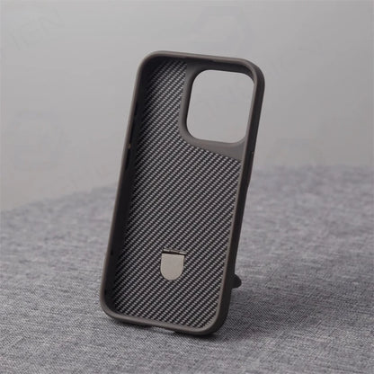 Luxury For Magsafe Shockproof Frame Armor Case For iPhone 13 15 12 14 16 17 Pro Max Metal Bracket Carbon Fiber Pattern Cover