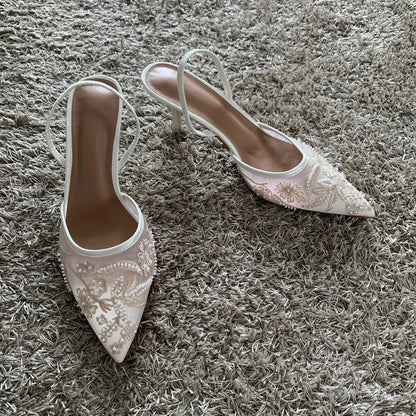 Thin High Heels Sandals Women 2025 Summer Sexy Slingback Pointed Toe Pumps Dress Shoes Woman Sandalias De Mujer