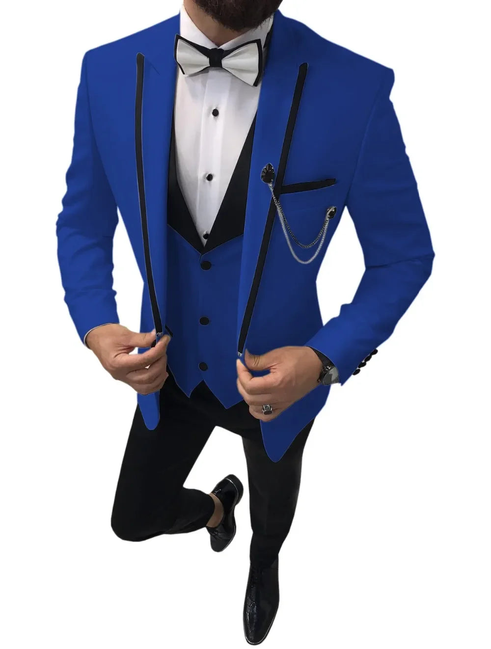 Men Suits Slim Fit One Button Casual Business Groomsmen Brown Peak Lapel Tuxedos For Formal Wedding (Blazer+Pants+Vest)