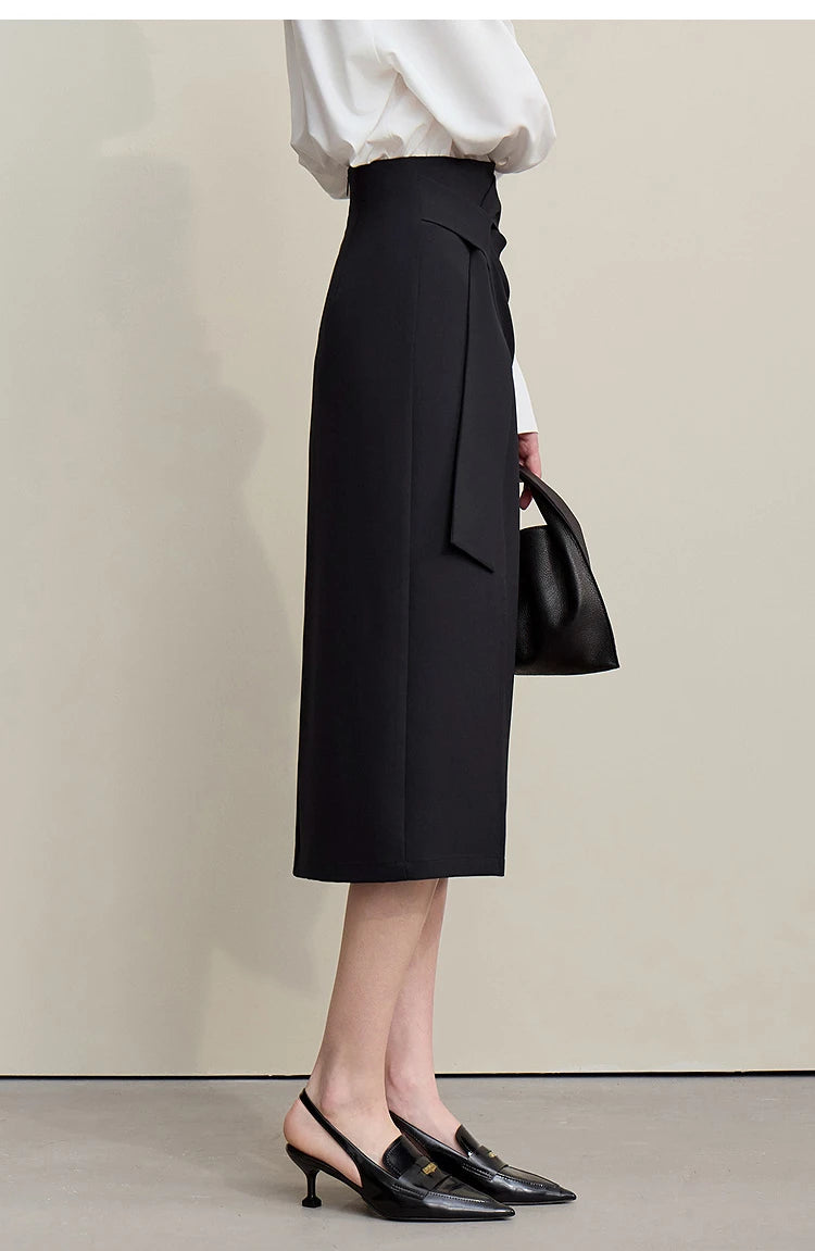 Women's Skirt 2026 Spring New H-Line Elegant Anti-wrinkle Split Skirt Solid Mid-length Versatile Woman Clothes 12621005