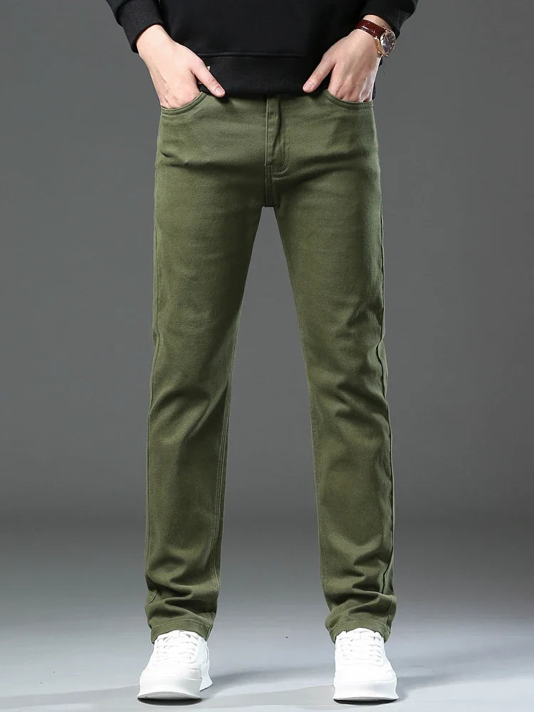 Men’s Korean Style Slim Straight Jeans Spring Cotton Stretch Denim Pants Comfort Fitted Casual Fashion Soft Male Daily Trousers