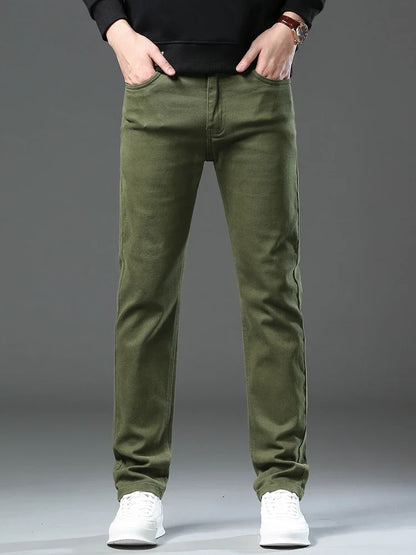 Men’s Korean Style Slim Straight Jeans Spring Cotton Stretch Denim Pants Comfort Fitted Casual Fashion Soft Male Daily Trousers