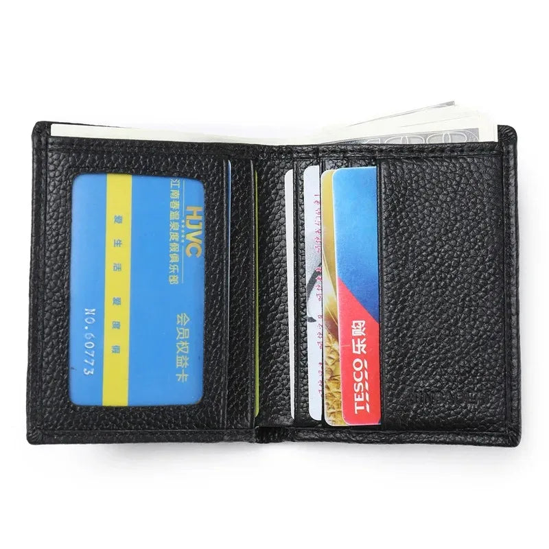 100% Genuine Leather Men Wallet Premium Product Real Cowhide Wallets For Man Short Black Credit Card Cash Receipt Holder Purse