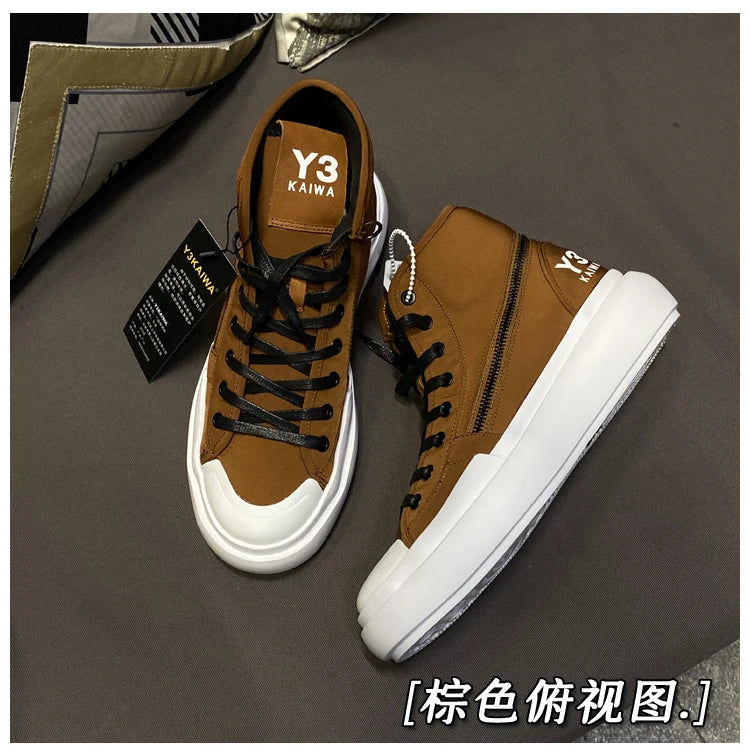 New Fashion High-top Casual Shoes Men Platform White Ankle Boot in Canvas Zipper Ornament Sneaker Boots Handcrafted Man Footwear