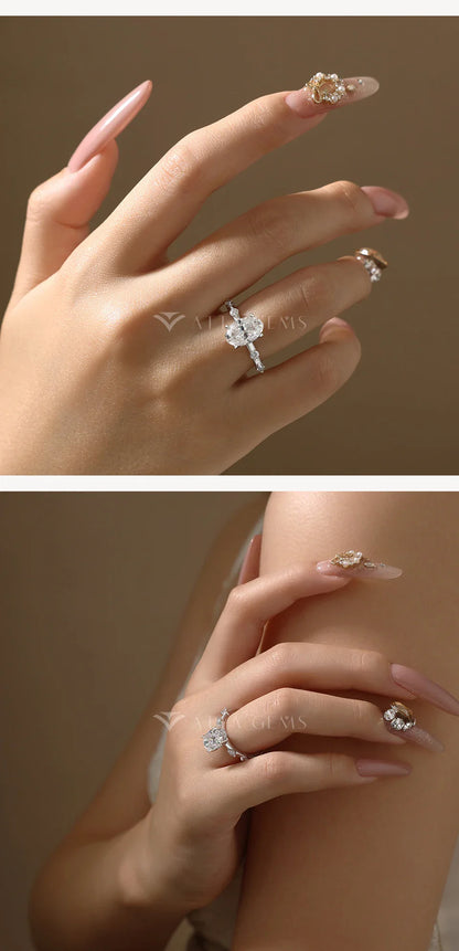 ATTAGEMS Nouvelle bague ovale en moissanite synthétique 3 carats D VVS1 en argent 925 pour femme, usage quotidien, décontracté, cadeaux d'anniversaire, bijoux de fête