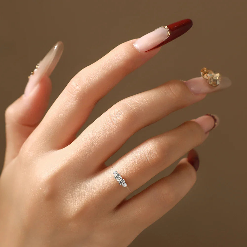 Sparkling 3.0mm Two Stone Moissanite Ring Fishing Line 925 Silver Rings for Women Engagement Personalized Jewelry Gift