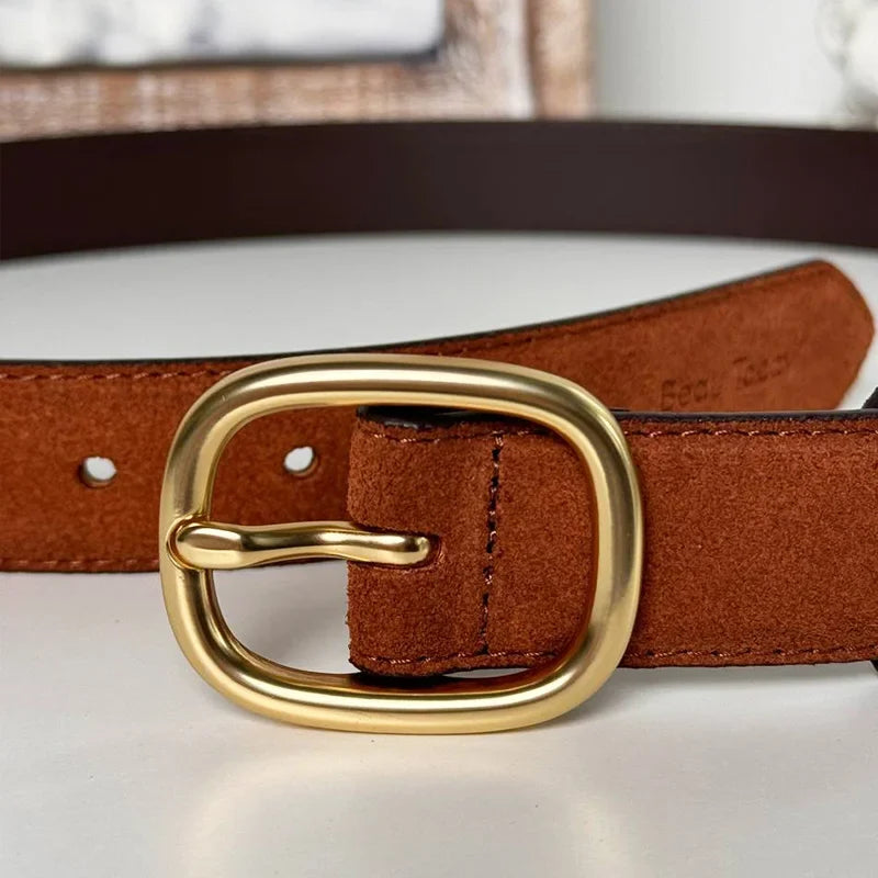 Belt Women Split Leather Trend Elliptical Pin Buckle Accessories All-Match Jeans Waistband Ladies Handmade 91119