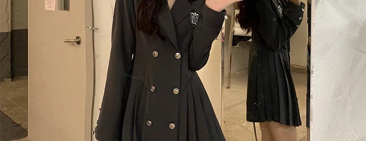 Sweet Style Suit Dress Korean Drama Main Character Waist Cinched Beautiful  Skirt College Style High Waist Double Breaste...