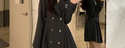 Sweet Style Suit Dress Korean Drama Main Character Waist Cinched Beautiful  Skirt College Style High Waist Double Breaste...