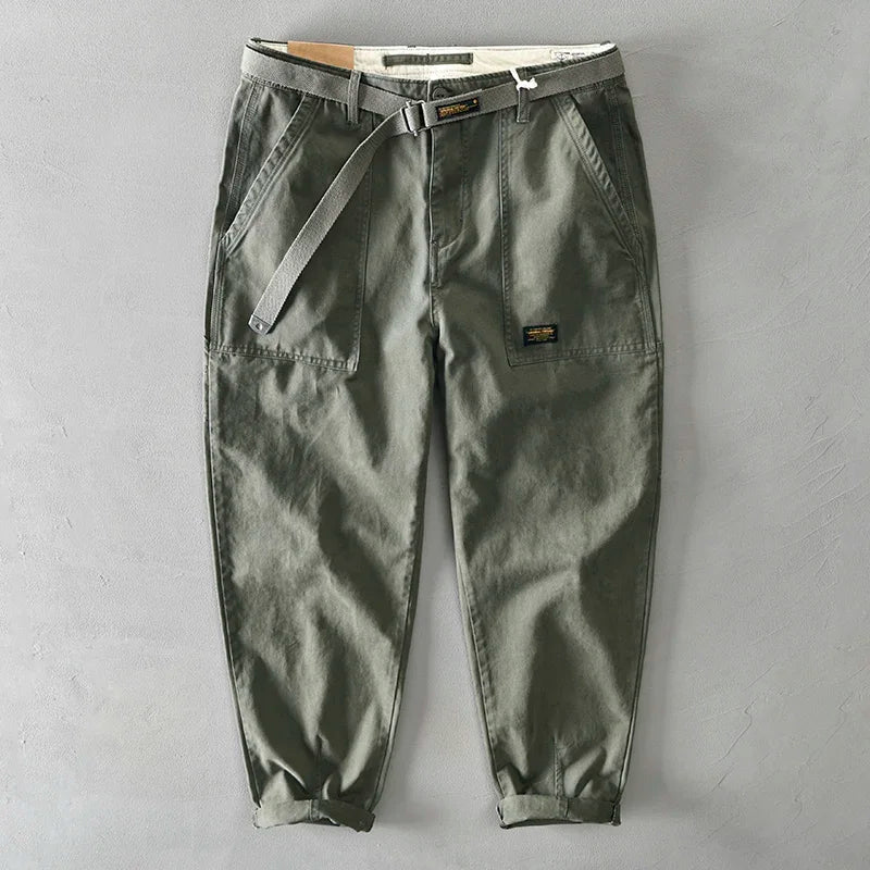 100 Cotton Men's Cropped Pants Trendy Straight Fit Cargo Trouser Male Ankle Length Korean Style Jappan Vintage Y2K Casual Khaki