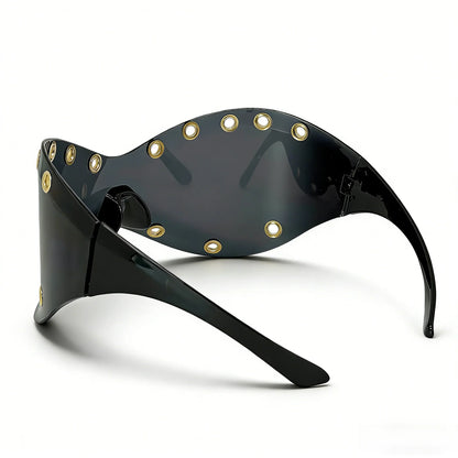 Unisex Y2K Punk Fashion Sunglasses - Futuristic One-Piece Goggles Metal Ring Rave sunglasses womenfor Rave & Cyber Party