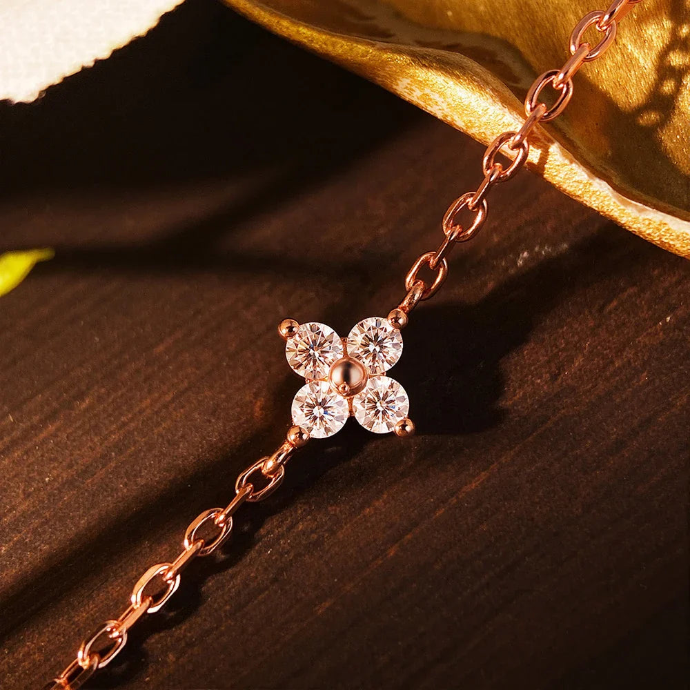 Four-Leaf Clover Moissanite Necklaces for Women 2mm D VVS1 GRA Certified Lab Moissanite s925 Sterling Silver Necklace