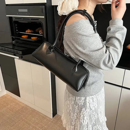 Vintage Long Shoulder Bag Women Shoulder Bag Luxury Cowhide Ladies Handbag Female Commuter Shopping Underarm Bag