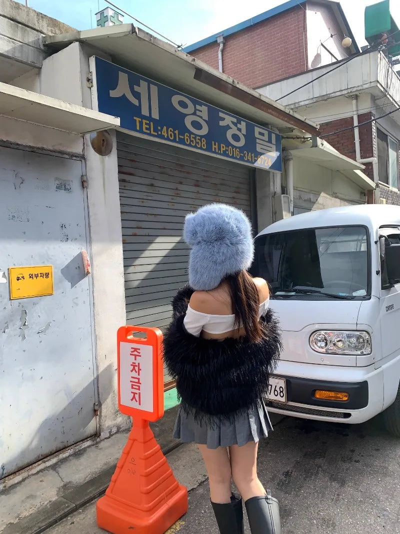 Korean Ins Imitation Mink Plush Hat Winter Women Ear Protection Bomber Hats Fashion Warm Fluffy Faux Fur Ski Beanies Y2k Gift