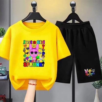 Summer Clothes Boys Girls Age 3-12 Tee+shorts suit Children Short Sleeve T-shirts Child  Casual Pink Black Fashion Game graphics