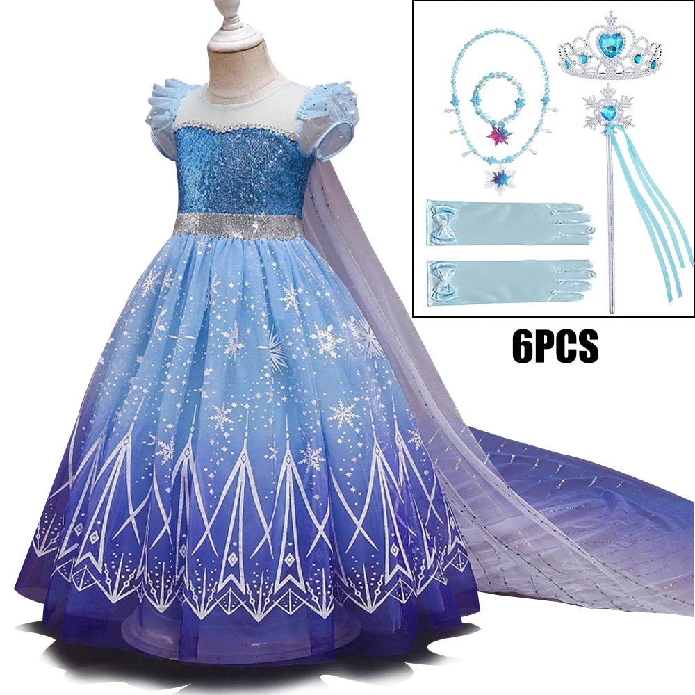 Kids Girl Cosplay Elsa Princess Costume Luxury Sequins Birthday Prom Gown Fancy Carnival Toddler Clothing Halloween Role Playing