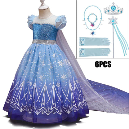 Kids Girl Cosplay Elsa Princess Costume Luxury Sequins Birthday Prom Gown Fancy Carnival Toddler Clothing Halloween Role Playing