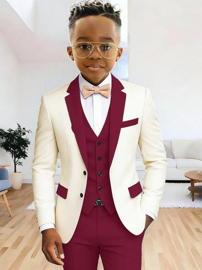 Multi-colors Boys Suits 3 Pieces Jacket Vest Pants Wedding Ring Bearer Outfit Handome Slim Fit Tuxedo For Birthday Party
