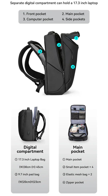 Business Backpack for Men Waterproof and Travel Laptop Backpack with USB Charging, Fits 17 Inch Laptop and Tech Gear