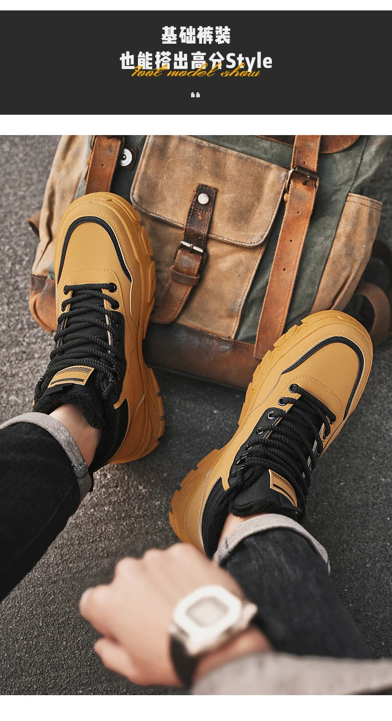 Mens Boots Casual Shoes Winter Platform Leather Designer Luxury Chelsea Cowboy Outdoor Work Safety Ankle Sneakers 2025