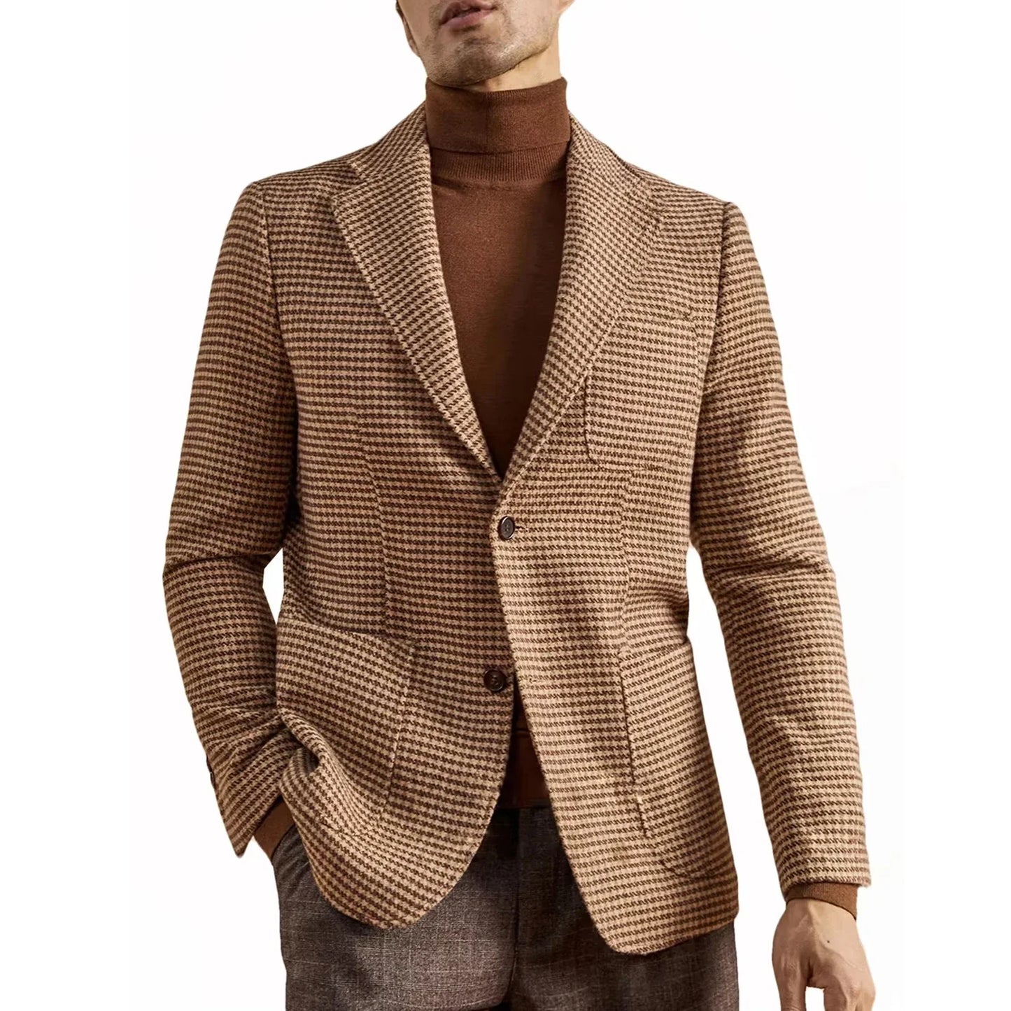 Men's Retro Suit Jacket English Style Casual Men's Large Size Jacket British Gentleman Wool Suit Trendy Tweed Houndstooth Suits