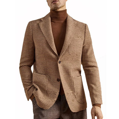 Men's Retro Suit Jacket English Style Casual Men's Large Size Jacket British Gentleman Wool Suit Trendy Tweed Houndstooth Suits