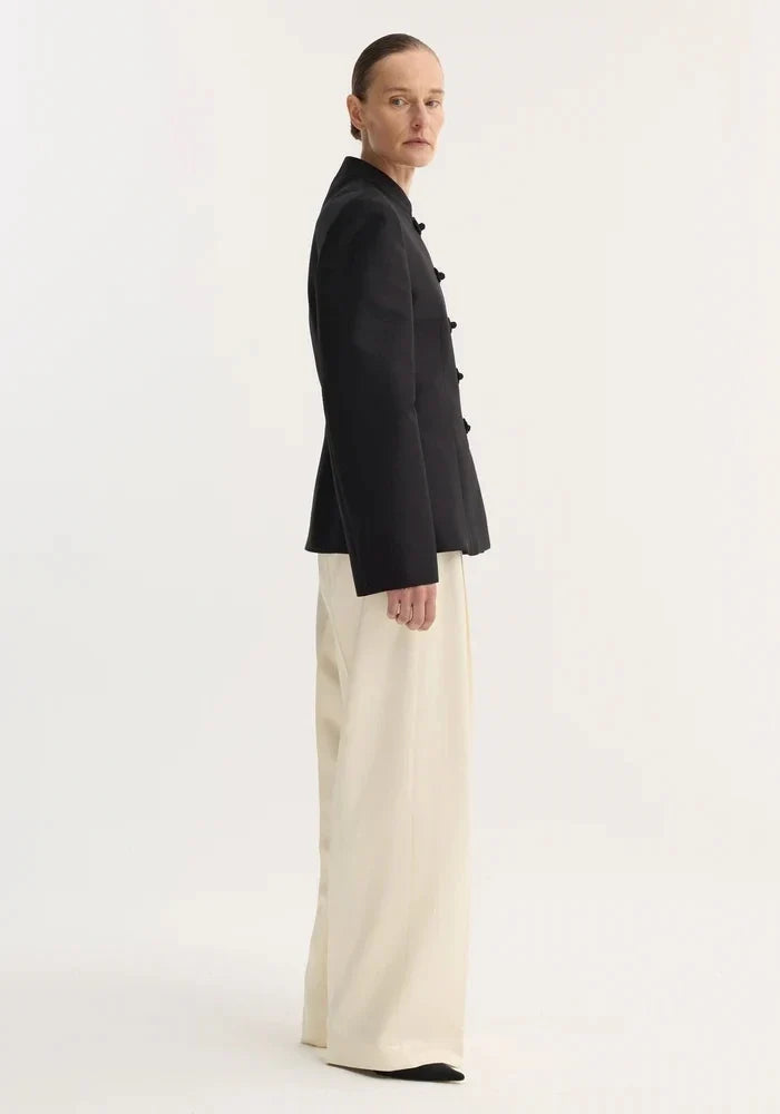 Women's Spring Summer Mandarin Collar Knot Button  Blazer Elegant Office Casual Formal 2026 Trendy Feminine Fashion Blazer