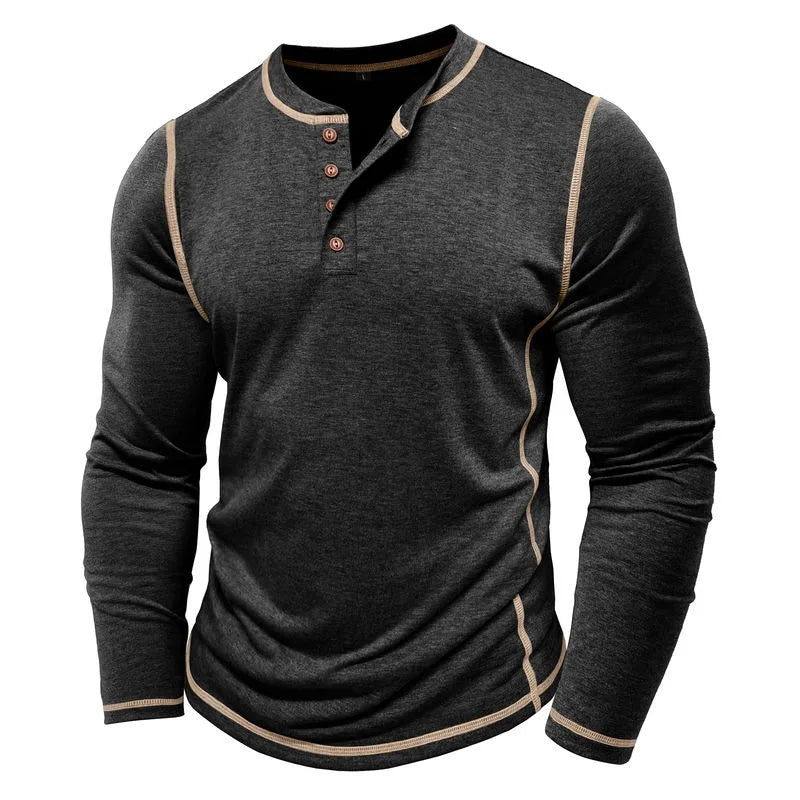 Men's Cotton Button Henley Neck Shirt Long Sleeve Casual Button Solid Color Fashion Streetwear Tops Tees T-Shirts Men Clothing