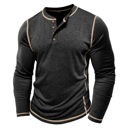 Men's Cotton Button Henley Neck Shirt Long Sleeve Casual Button Solid Color Fashion Streetwear Tops Tees T-Shirts Men Clothing