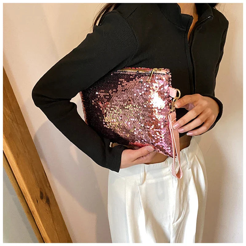 Fashion Women's Sequined Bling Handbag And Purse Small Wedding Party Evening Bag Lady Wristlet Clutch Bag Female Envelope Bag