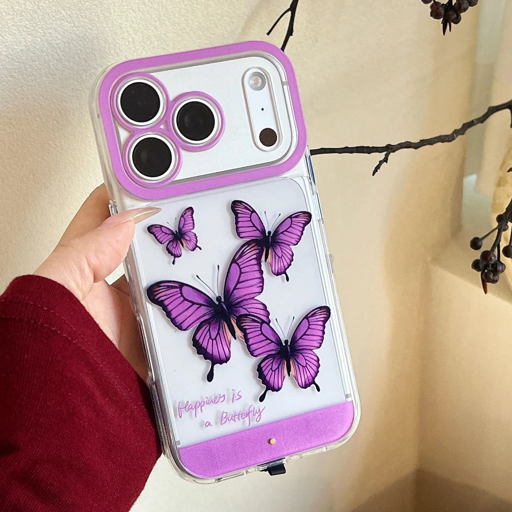 5 Color Change Luminous Call Light Up Flash Romantic Purple Butterfly Phone Cover Case for iPhone 17 16 15 14 13 Pro Max Plus