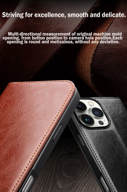 Genuine Leather Flip Case for iPhone16 Pro Max Handmade Cover with Card Slots for iPhone 16 Pro Max/16 15 14 13 12 11Pro