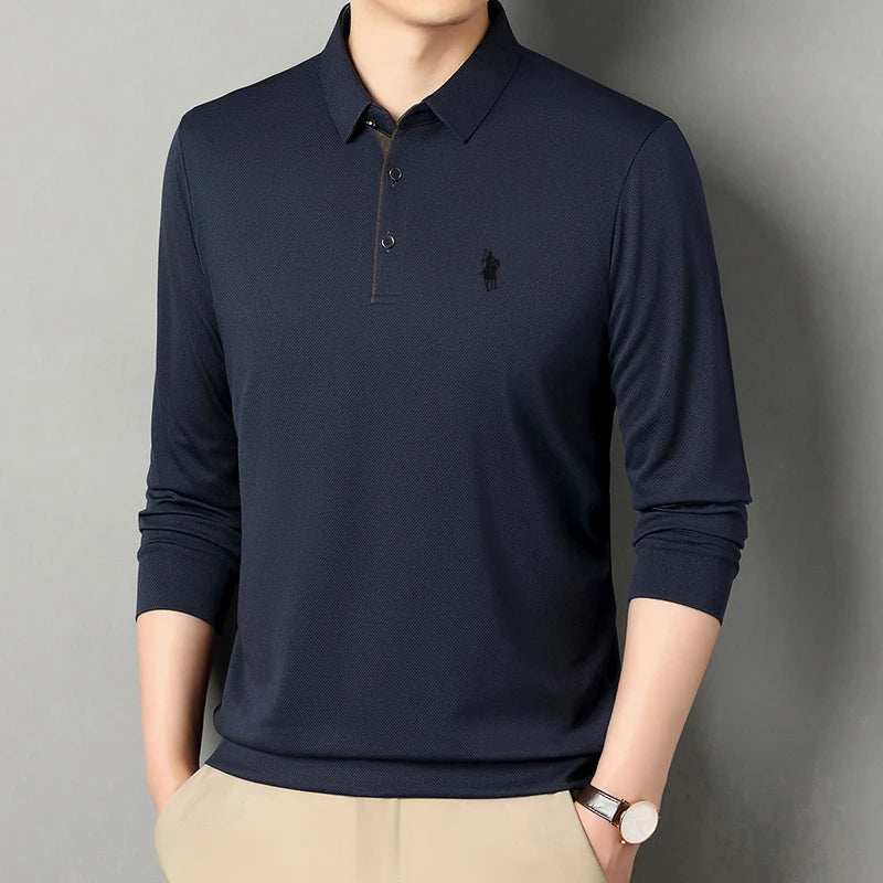 Spring and Autumn Pure Cotton Men's Long Sleeve Collar T-shirt Business Casual Fashion Comfortable Versatile Polo Shirt