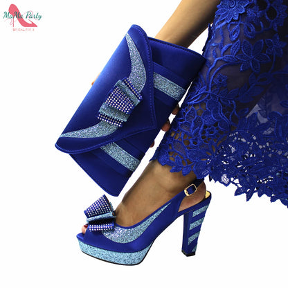 2025 Red Elegant Style Italian Women Shoes Matching Hand Bag Set  Slingbacks Sandals with Platform for Party