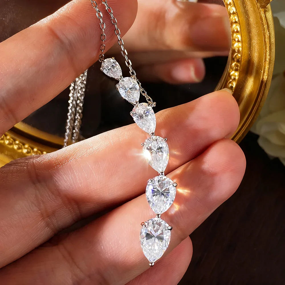 7.6ct Pear Cut Moissanite Pandent Necklaces for Women 925 Sterling Silver 18k Plated Gradient Gemstone Wedding Necklace