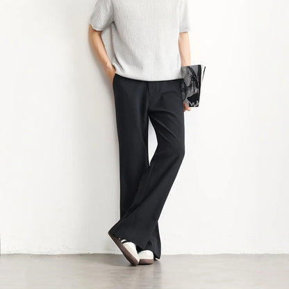 Black Business Suit Pants Men's Small Flared Elastic Comfortable Drape Loose Solid Color Office Casual Trousers Male Clothes