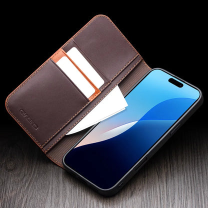 Genuine Leather Flip Case for iPhone 17 Plus Handmade Fashion Cover with Card Slots for iPhone 16 15 14 13 Pro Max 17Air