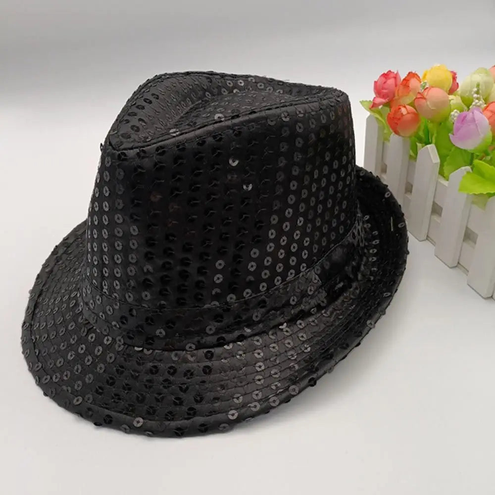 Durable Sequins Jazz Hat Masquerade Shiny Panama Cap Stage Cosplay Dance Performance Hat Holiday