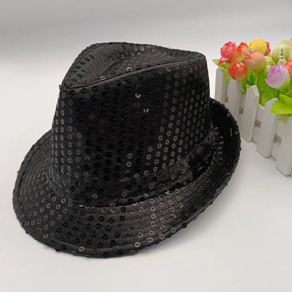 Durable Sequins Jazz Hat Masquerade Shiny Panama Cap Stage Cosplay Dance Performance Hat Holiday