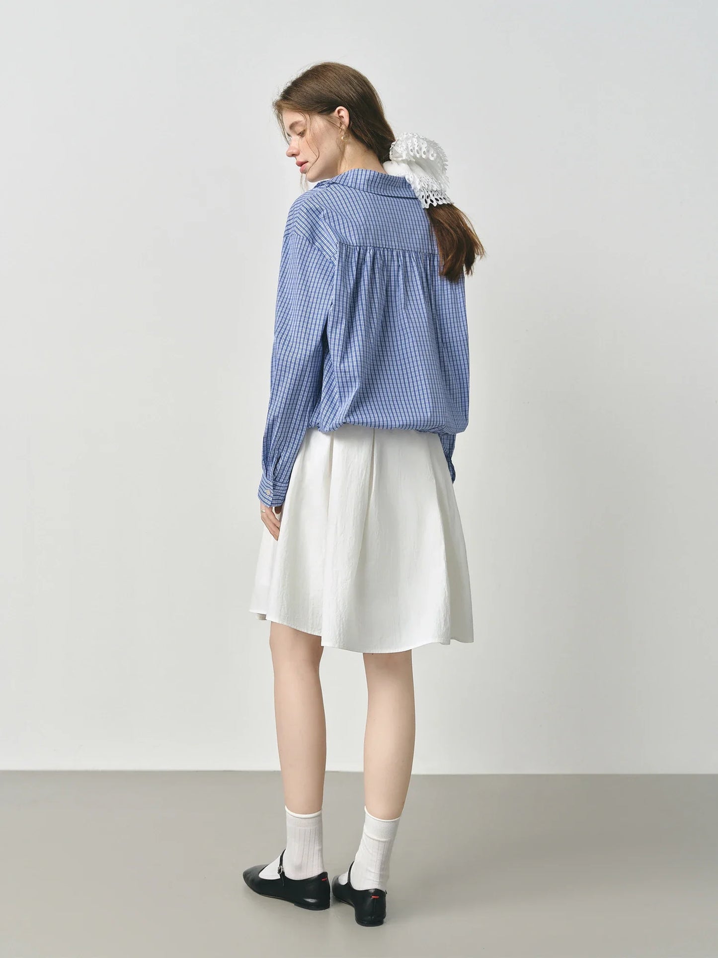 Autumn 2025 Ruffle Trim Blouse - V-Neck Long Sleeve Drawstring Tie Waist Adjustable Fit Women Casual Top
