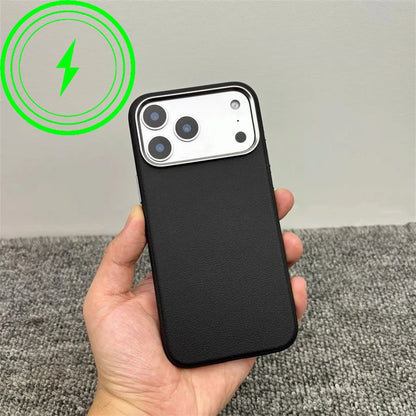 Luxury For MagSafe Wireless Charge PU Leather Phone Case For IPhone 17 Air Pro Max Magnetic Frosted Soft Silicone Protect Cover