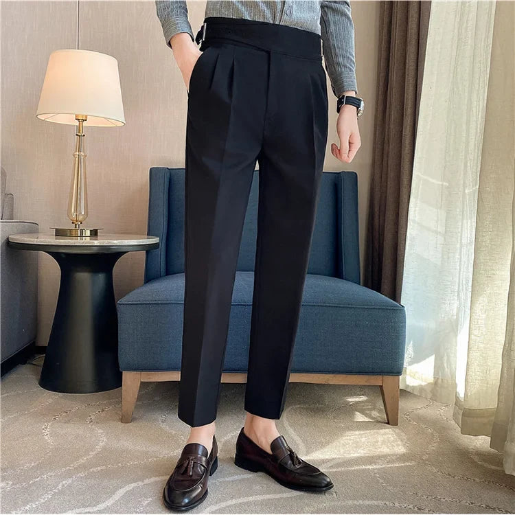 British Style Autumn New Solid High Waist Trousers Men Formal Pants 2025 High Quality Slim Fit Business Casual Suit Pants Hommes