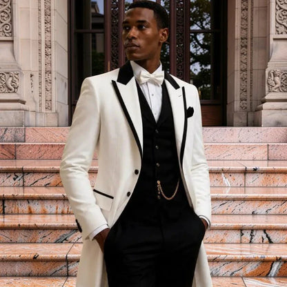 3 Pcs Wedding Suits for Men Slim Fit Long Groom Tuxedo Jacket Single Breasted Tailor Made Formal Prom Suits for Diplomatic Wear