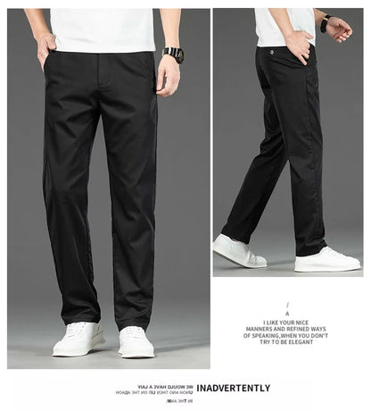 Spring Summer New Men's Casual Pants Thin Mulberry Silk Soft Business Casual Trousers Slim Straight Elastic Suit Pants Male