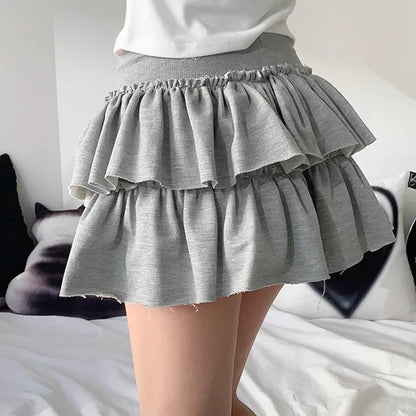 Summer 2025 Casual High Waist Fluffy Skirt Women's f-length Baked Cake Skirt with Fringe Versatile Cotton 00% Skirt