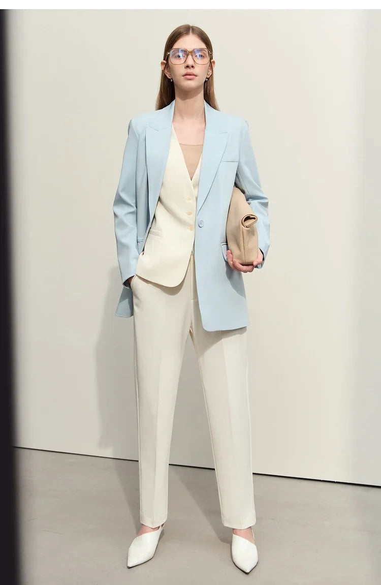 Minimalism Blazer for Women Korean 2023 Sping New Loose Office Lady Women's Jacket Fashion Black Solid Female Coat 12321065